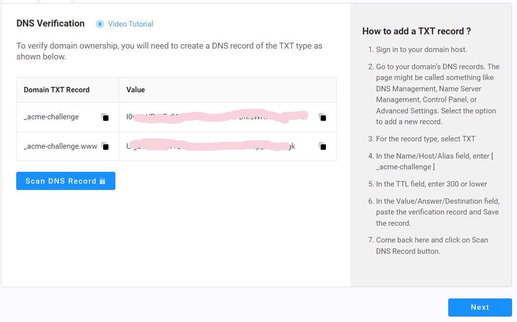 add 2 txt records Add txt record to your DNS
