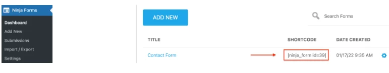 Ninja Forms shortcodes Ninja Forms shortcodes