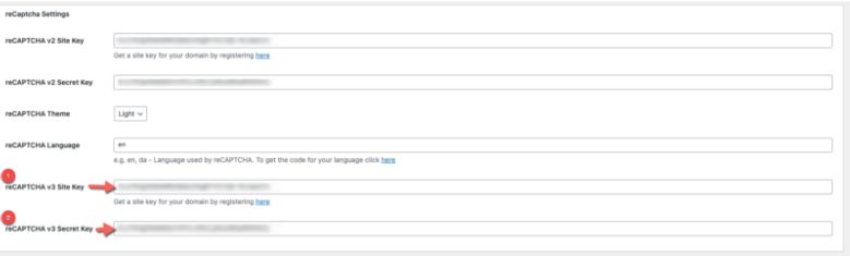 reCaptcha V3 Settings