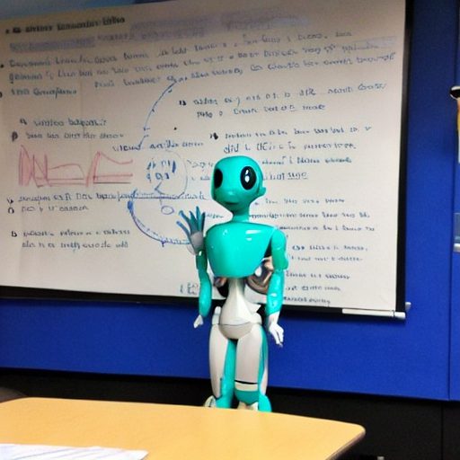 deep ai - A cute, blue alien teaching a class about artificial intelligence